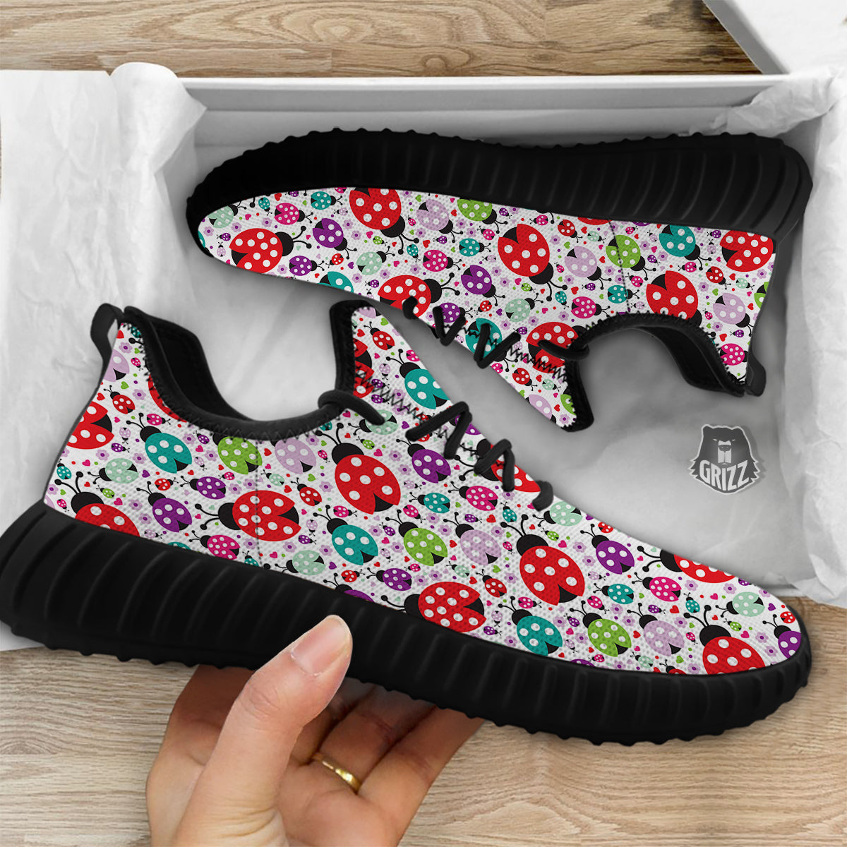 Ladybug Cute Print Pattern Black Walking Shoes-grizzshop