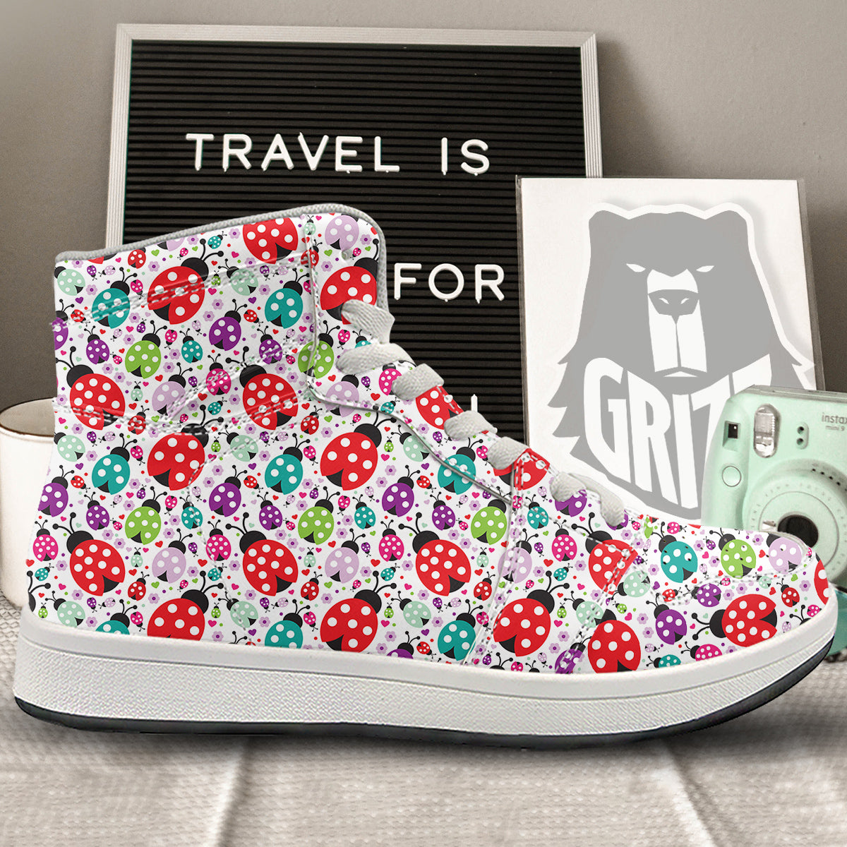 Ladybug Cute Print Pattern High Top Sneakers-grizzshop