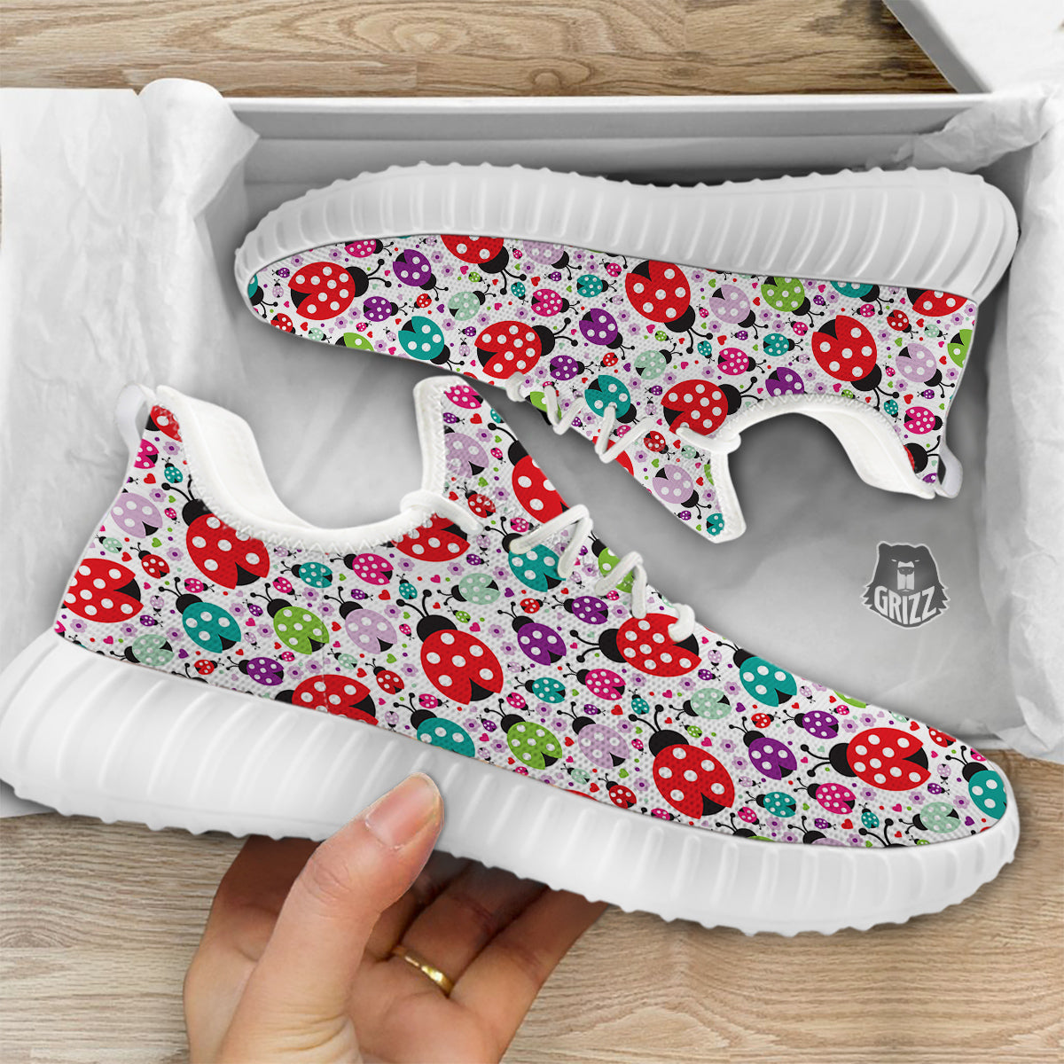 Ladybug Cute Print Pattern White Walking Shoes-grizzshop