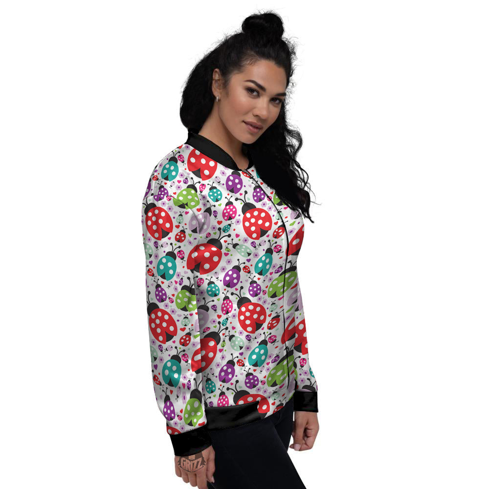 Ladybug Cute Print Pattern Women's Bomber Jacket-grizzshop