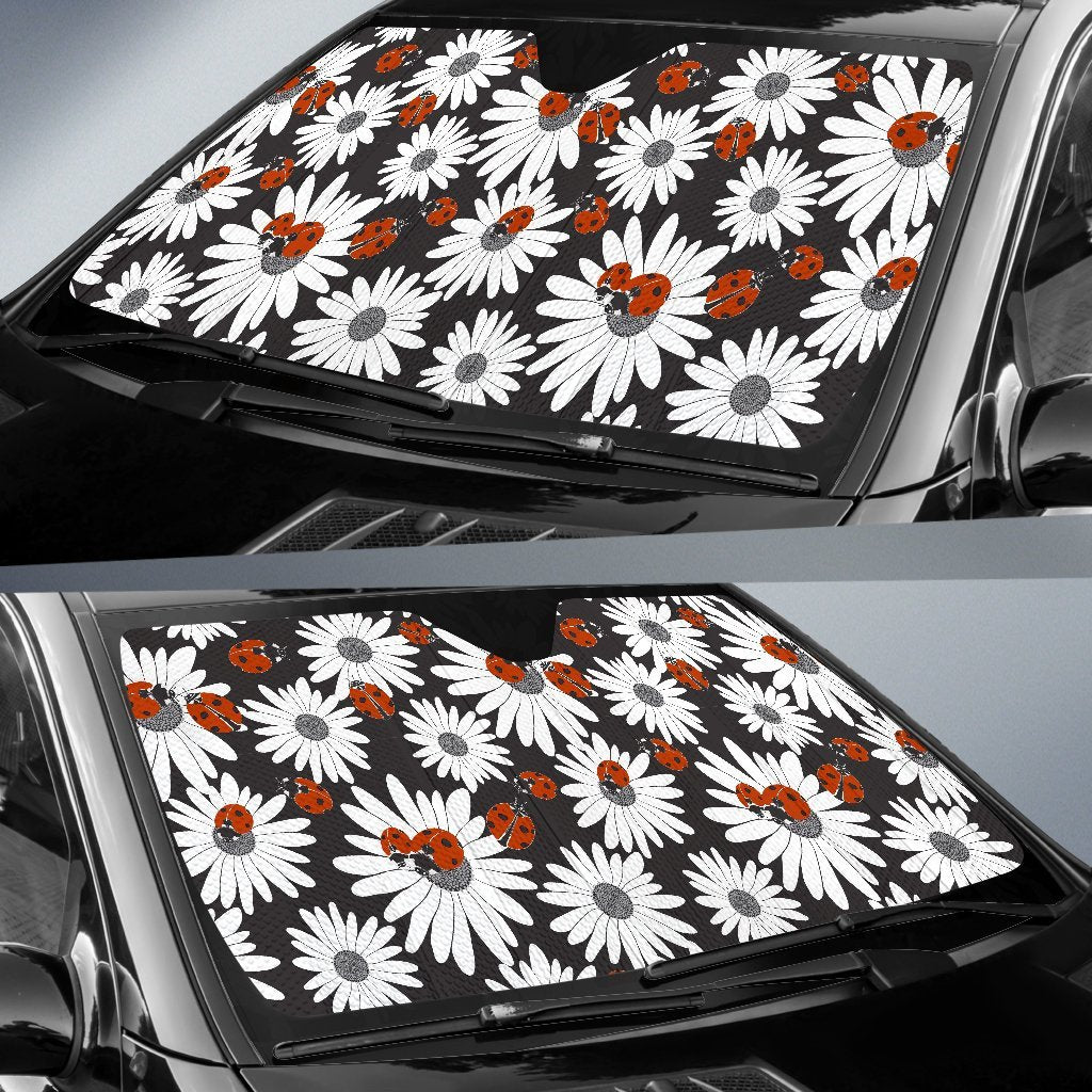 Ladybug Daisy Pattern Print Car Sun Shade-grizzshop