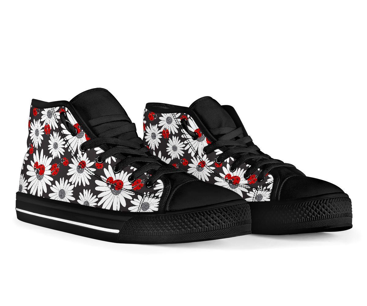 Ladybug Daisy Pattern Print Men Women's High Top Shoes-grizzshop