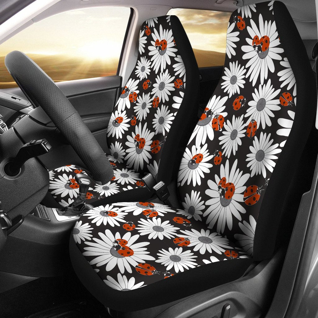 Ladybug Daisy Pattern Print Universal Fit Car Seat Cover-grizzshop