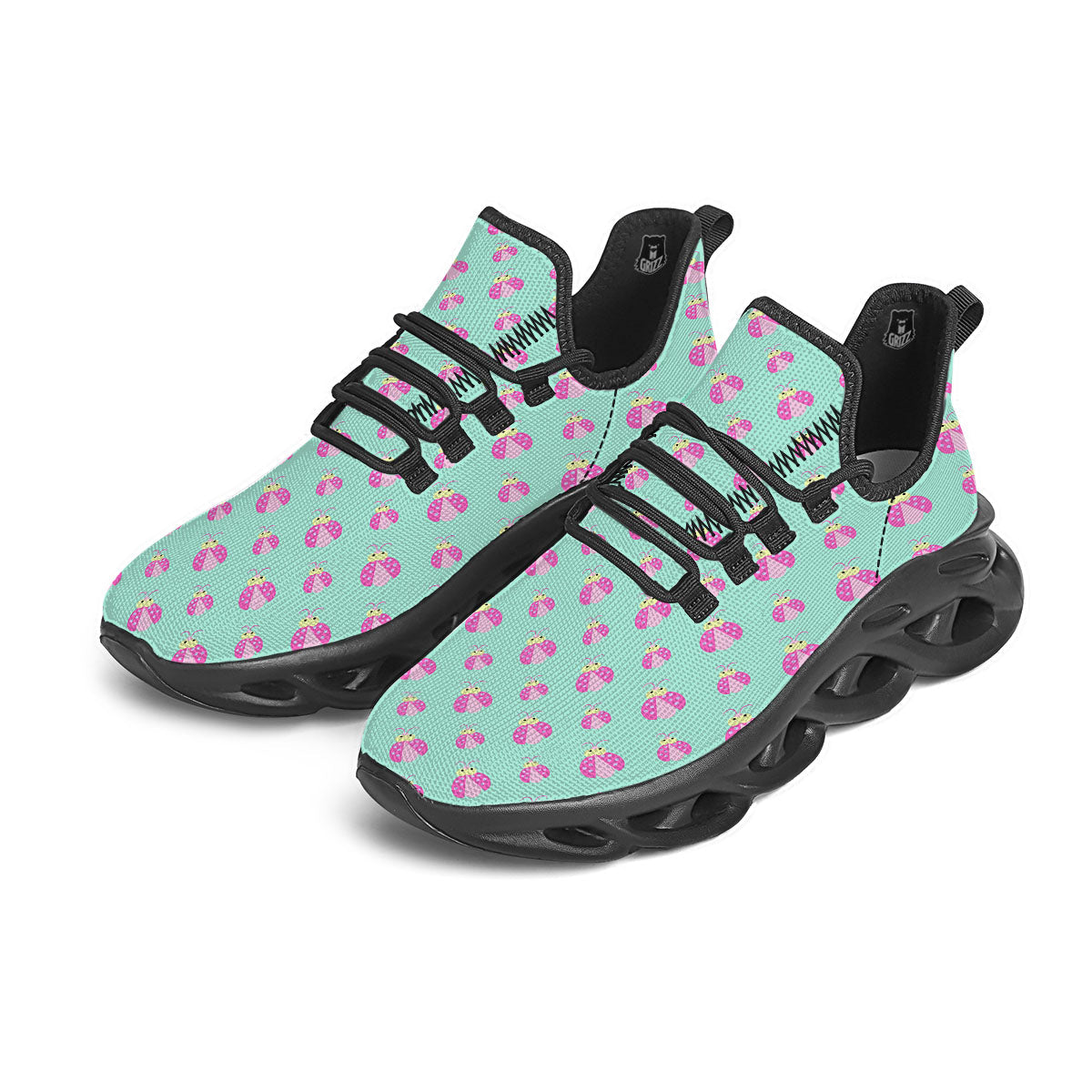Ladybug Pink Print Pattern Black Running Shoes-grizzshop