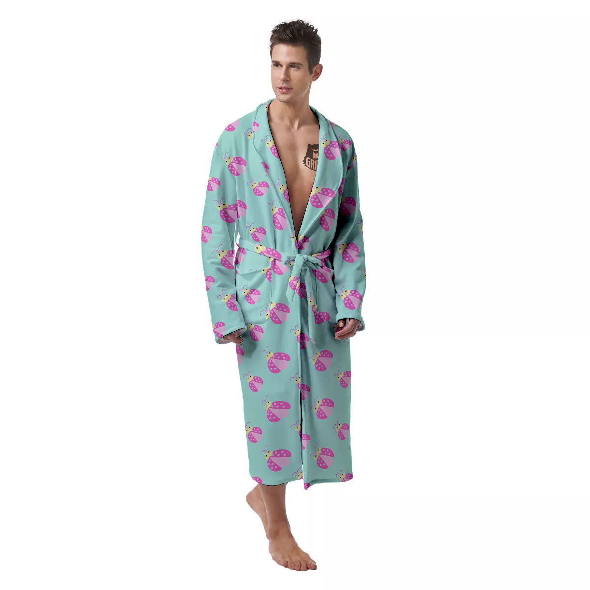 Ladybug Pink Print Pattern Men's Robe-grizzshop