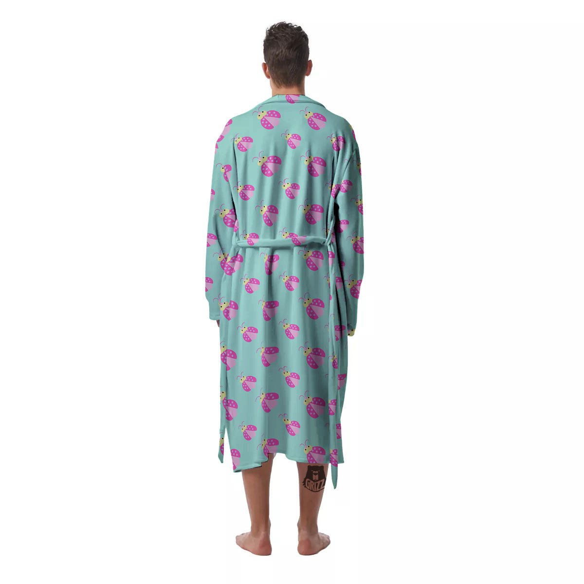 Ladybug Pink Print Pattern Men's Robe-grizzshop