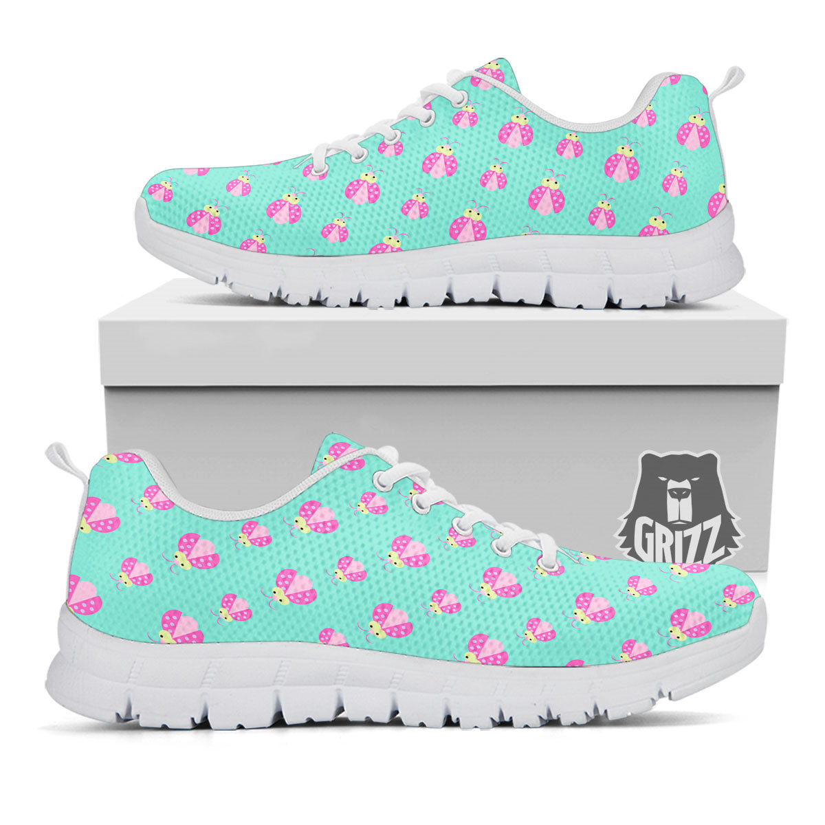 Ladybug Pink Print Pattern White Sneaker-grizzshop
