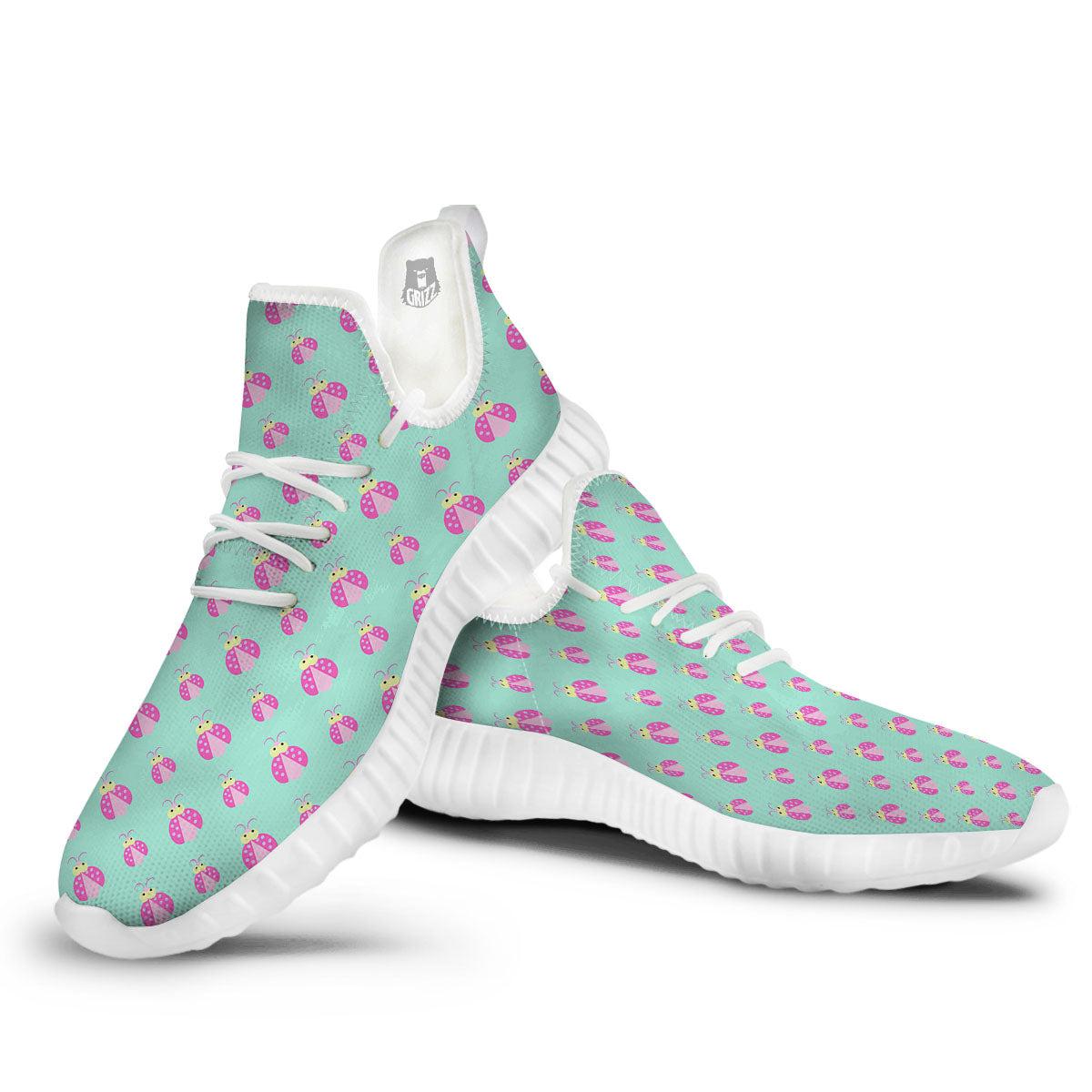 Ladybug Pink Print Pattern White Walking Shoes-grizzshop