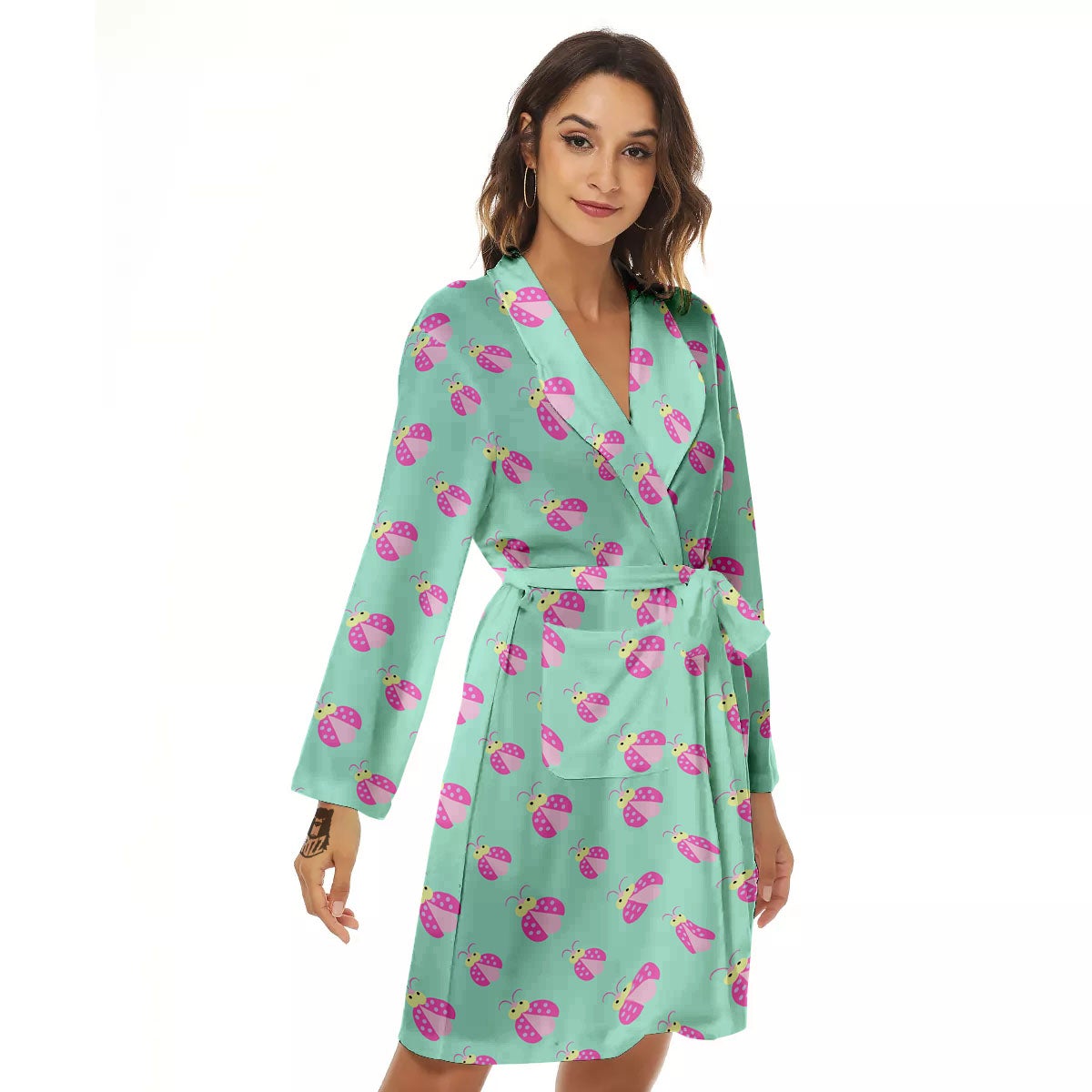 Ladybug Pink Print Pattern Women's Robe-grizzshop