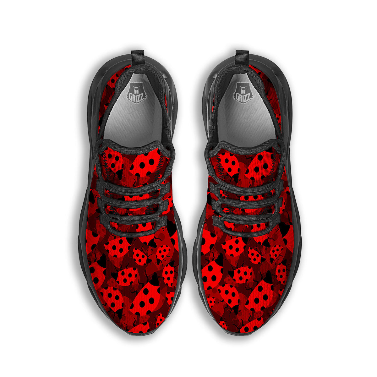 Ladybug Red Print Pattern Black Running Shoes-grizzshop