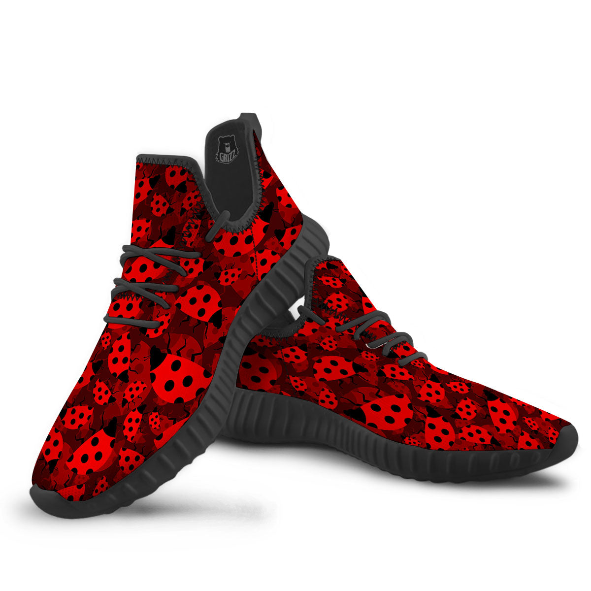 Ladybug Red Print Pattern Black Walking Shoes-grizzshop
