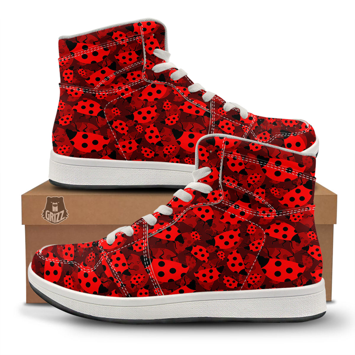 Ladybug Red Print Pattern High Top Sneakers-grizzshop
