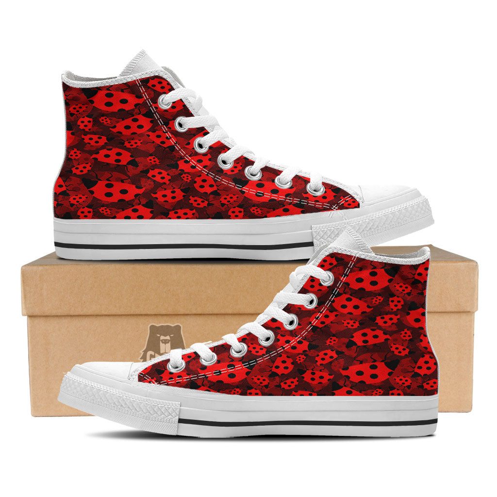 Ladybug Red Print Pattern White High Top Shoes-grizzshop