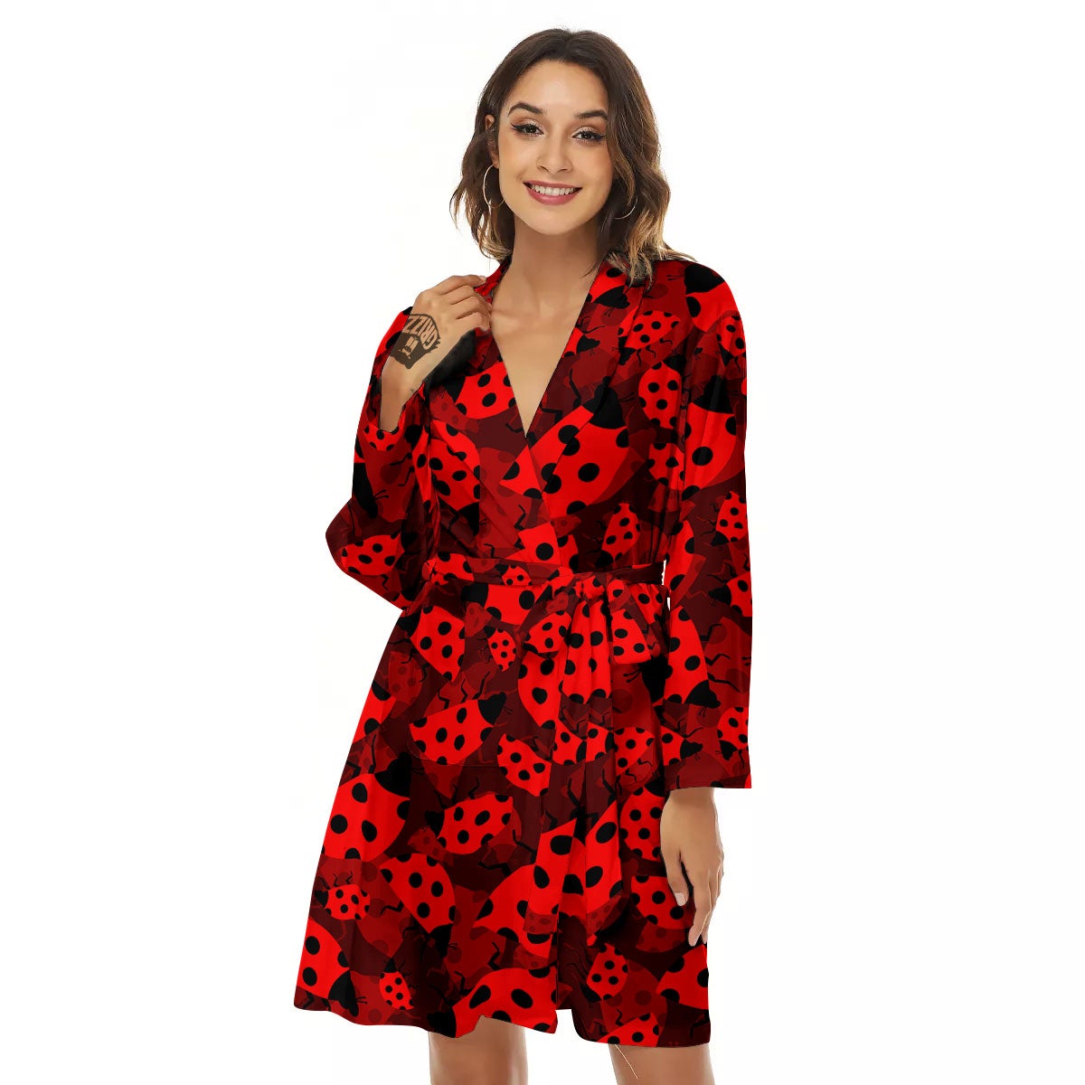 Ladybug Red Print Pattern Women's Robe-grizzshop