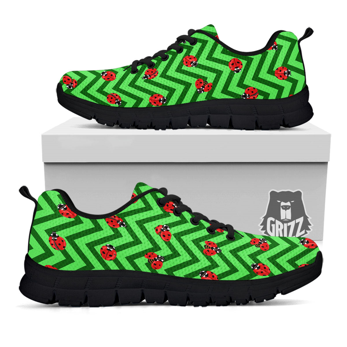 Ladybug Zigzag Green Pattern Black Sneaker-grizzshop