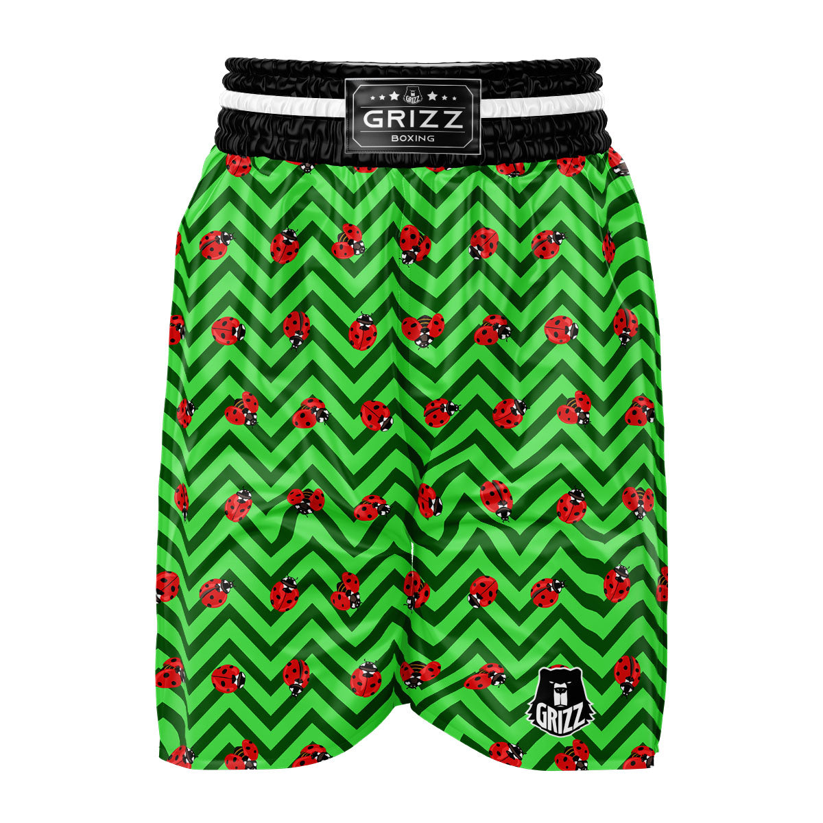 Ladybug Zigzag Green Pattern Boxing Shorts-grizzshop