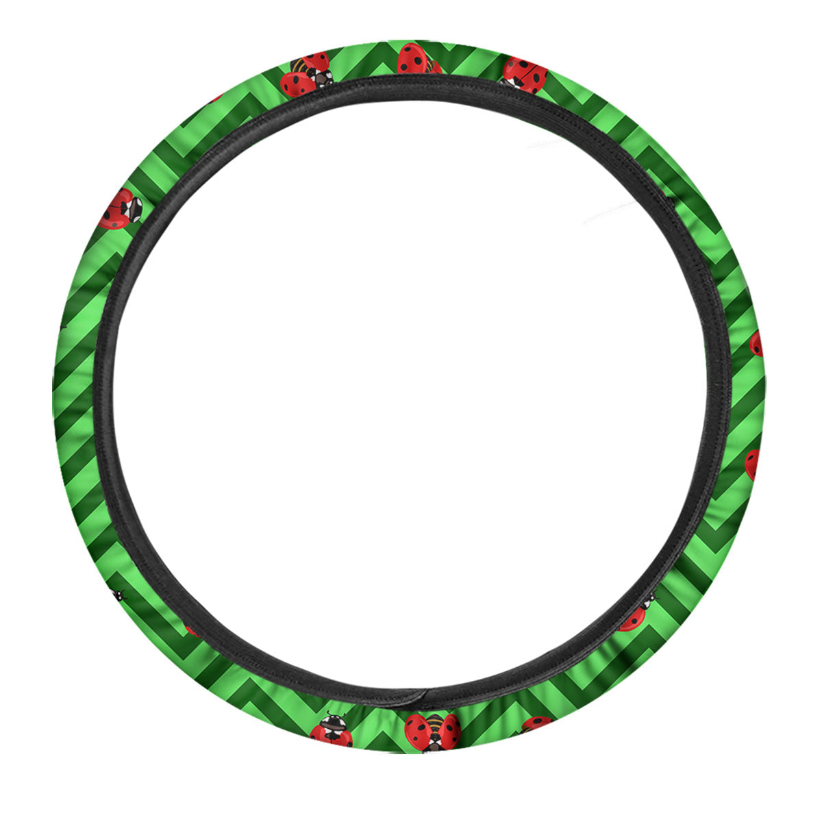Ladybug Zigzag Green Pattern Car Steering Wheel Cover-grizzshop