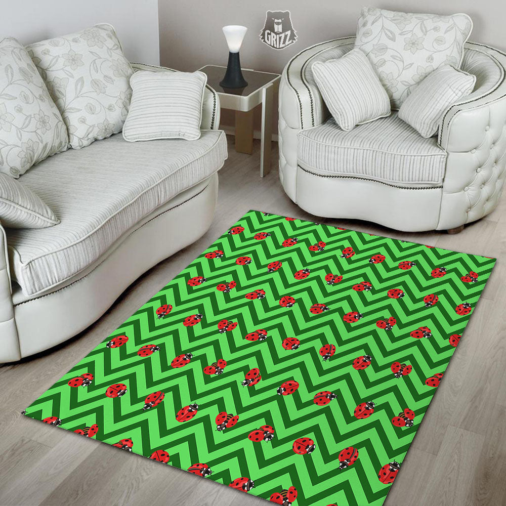 Ladybug Zigzag Green Pattern Floor Mat-grizzshop