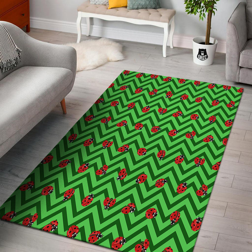 Ladybug Zigzag Green Pattern Floor Mat-grizzshop