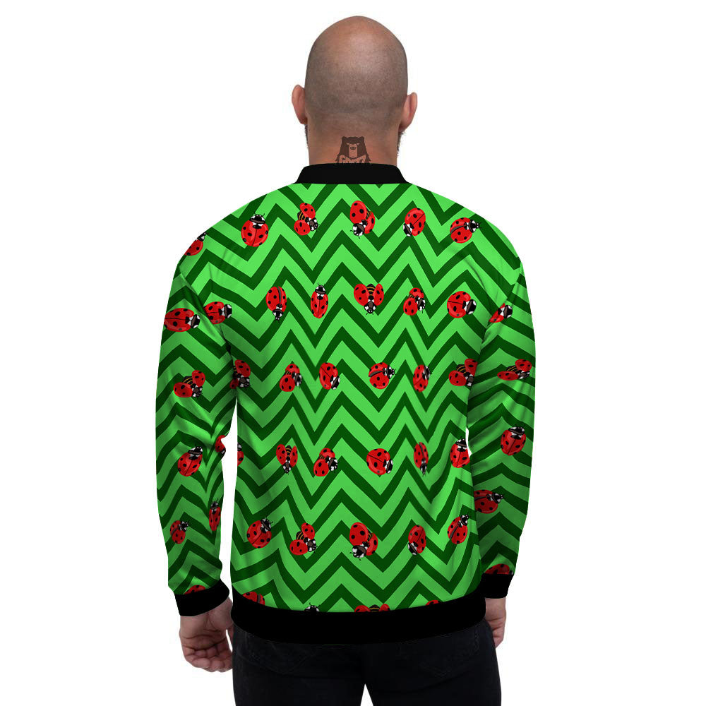 Ladybug Zigzag Green Pattern Men's Bomber Jacket-grizzshop