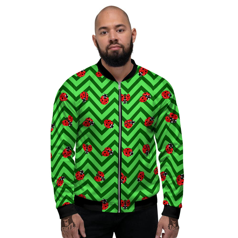 Ladybug Zigzag Green Pattern Men's Bomber Jacket-grizzshop