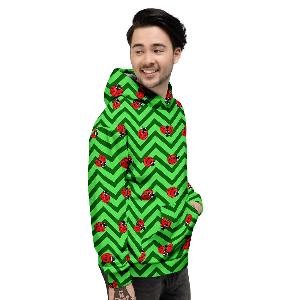 Ladybug Zigzag Green Pattern Men's Hoodie-grizzshop