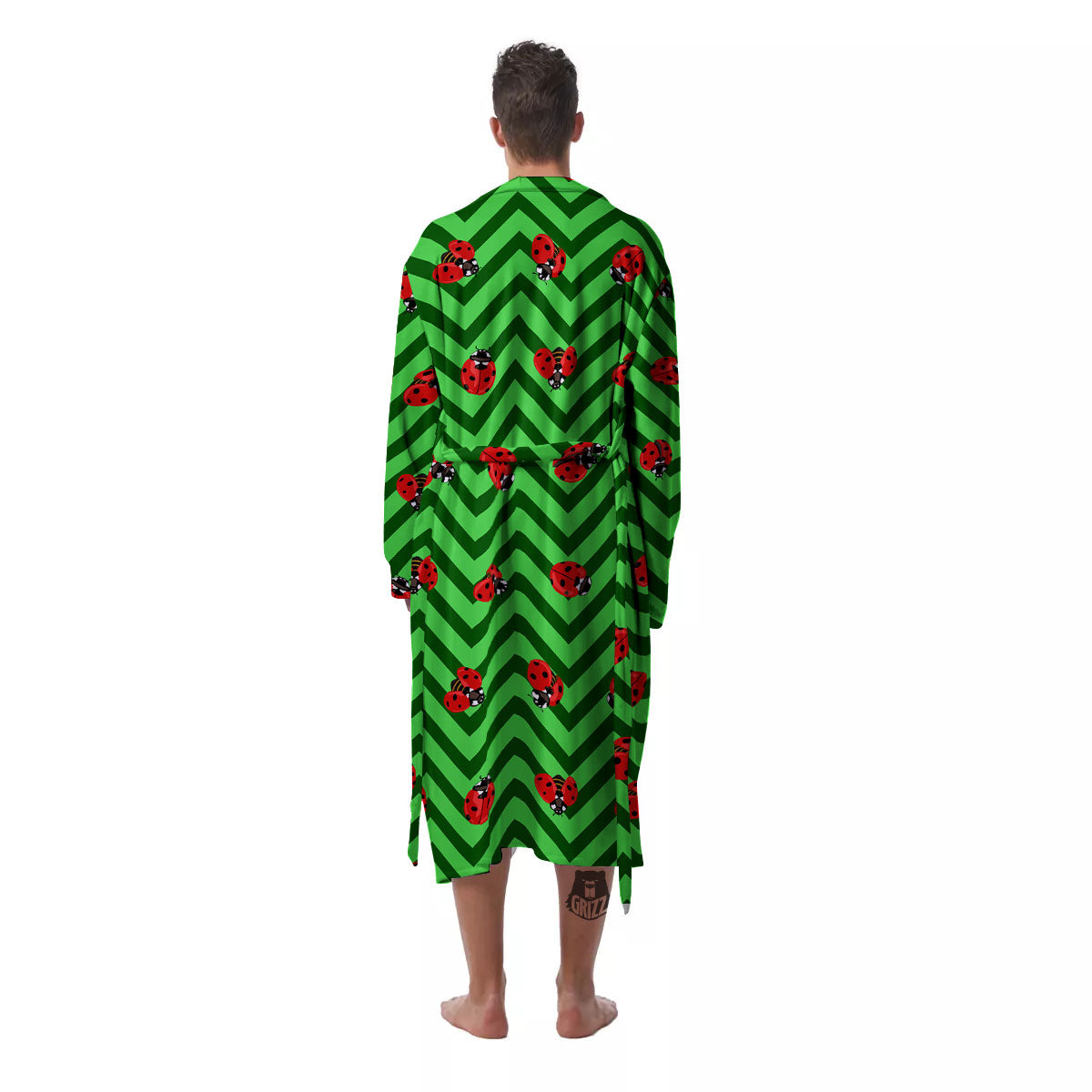 Ladybug Zigzag Green Pattern Men's Robe-grizzshop