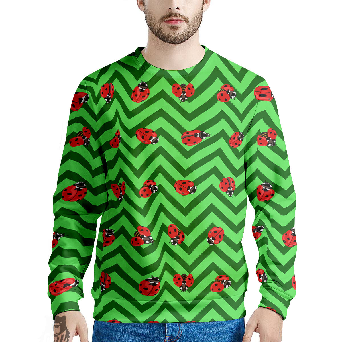 Ladybug Zigzag Green Pattern Men's Sweatshirt-grizzshop