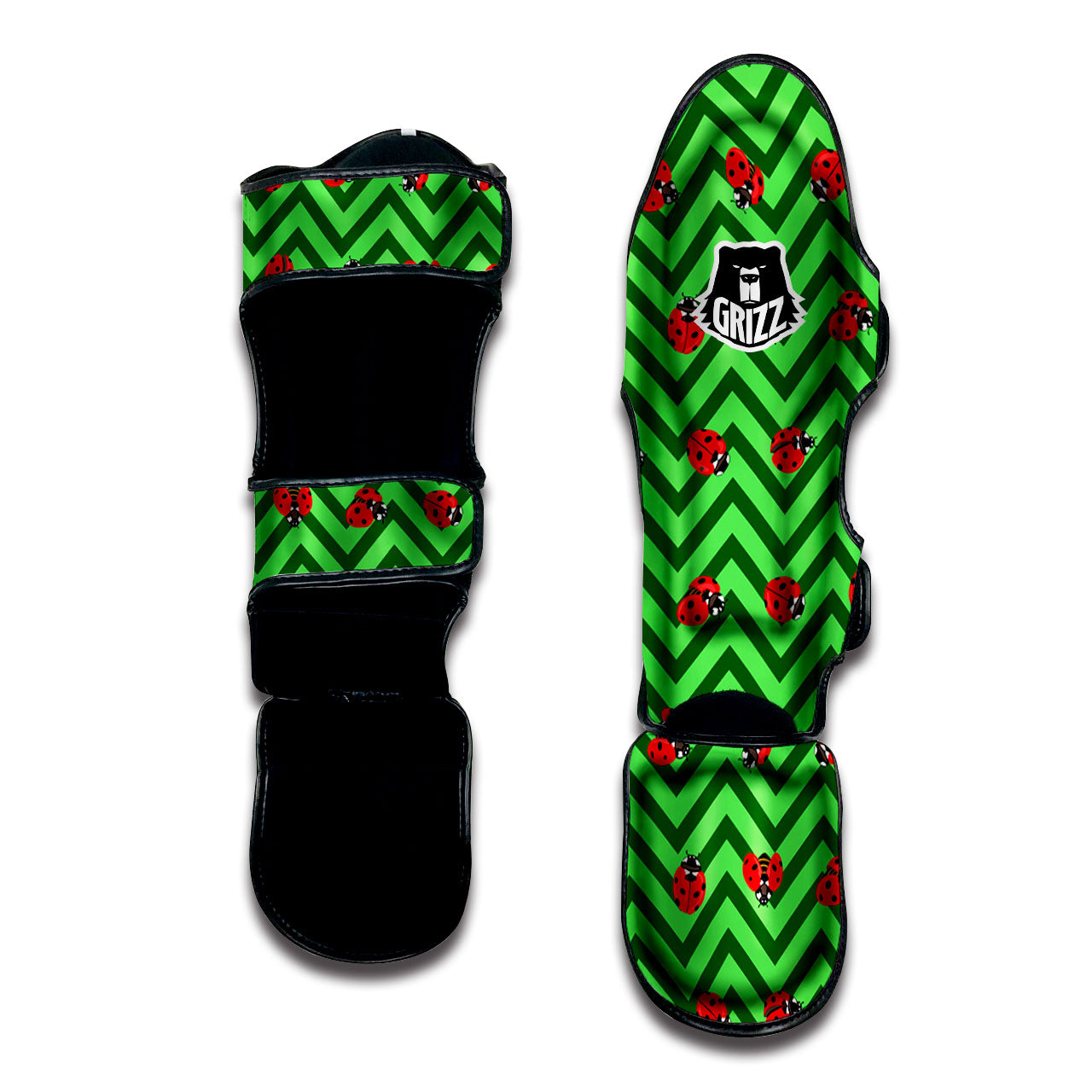 Ladybug Zigzag Green Pattern Muay Thai Shin Guards-grizzshop