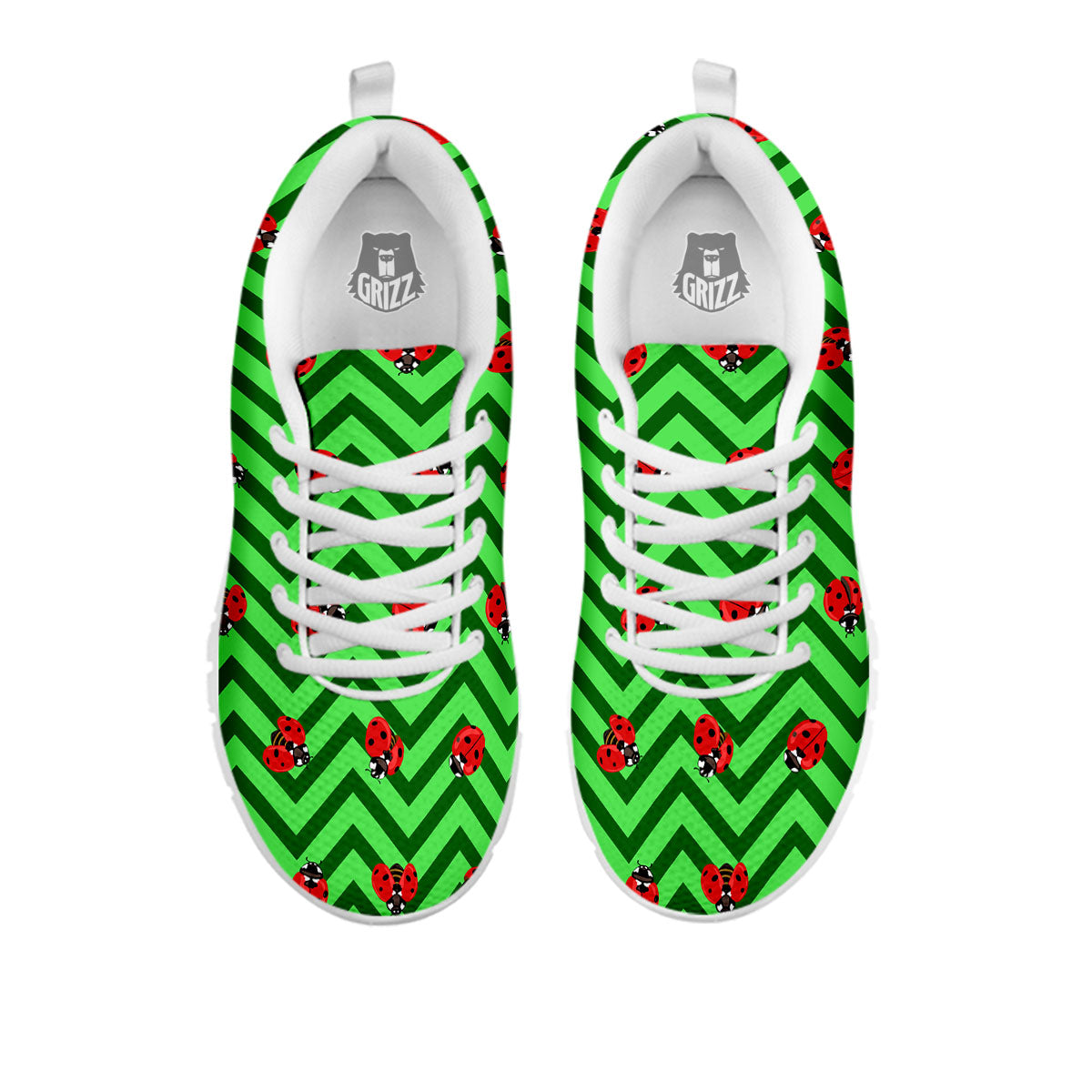 Ladybug Zigzag Green Pattern White Sneaker-grizzshop
