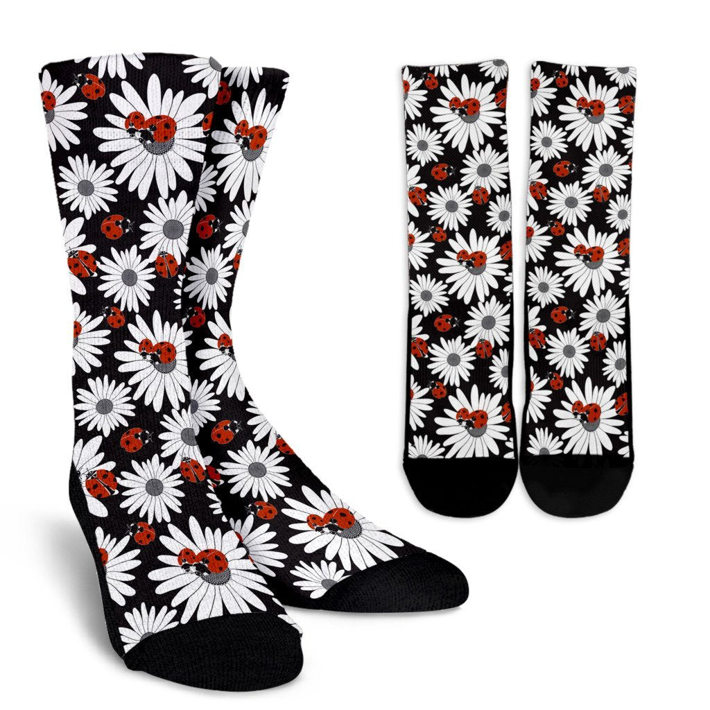 Ladybug Daisy Pattern Print Unisex Crew Socks-grizzshop