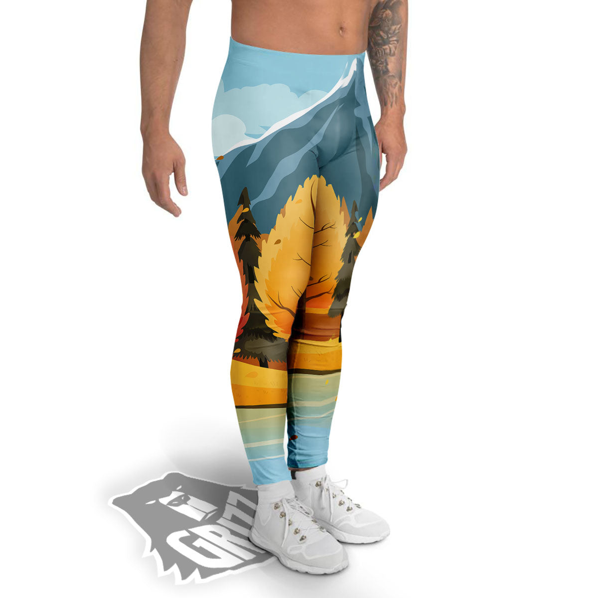 Lake Autumn Print Men's Leggings-grizzshop