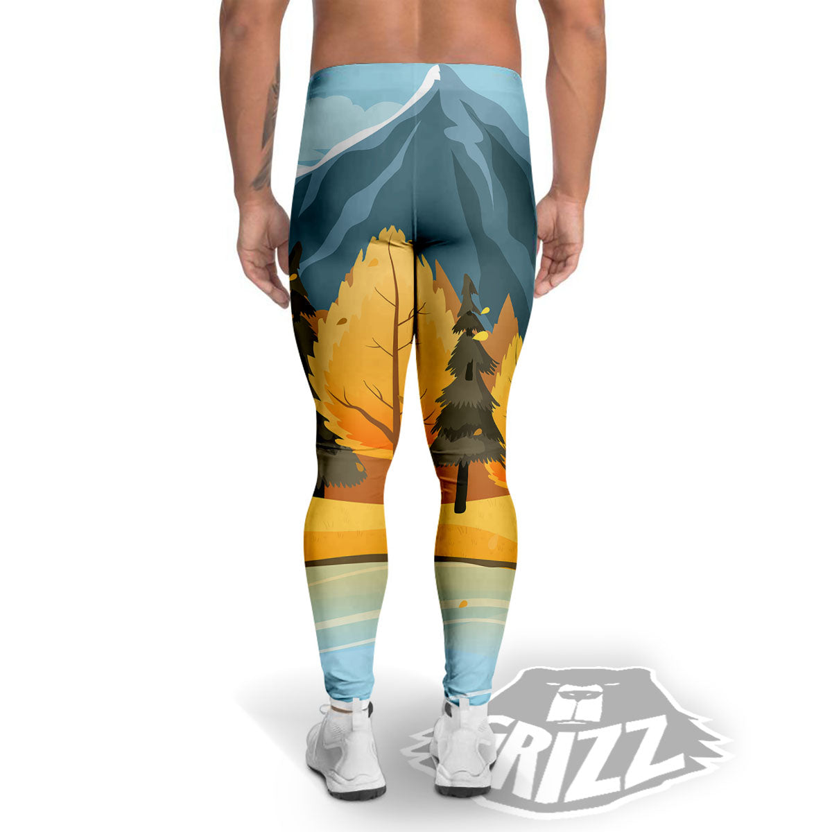 Lake Autumn Print Men's Leggings-grizzshop