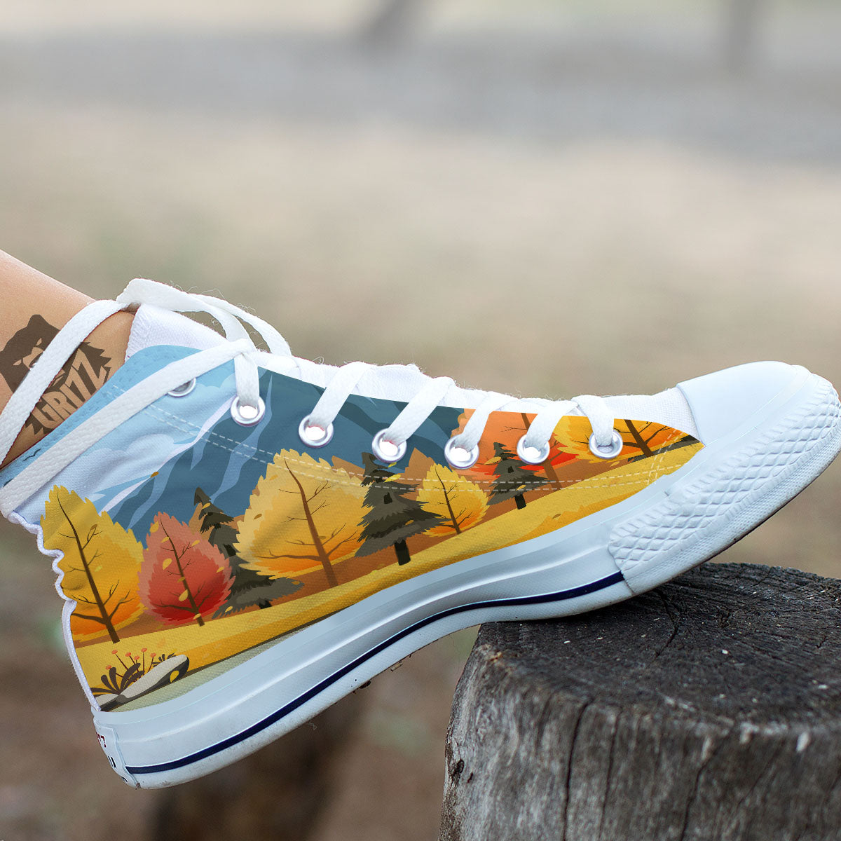 Lake Autumn Print White High Top Shoes-grizzshop