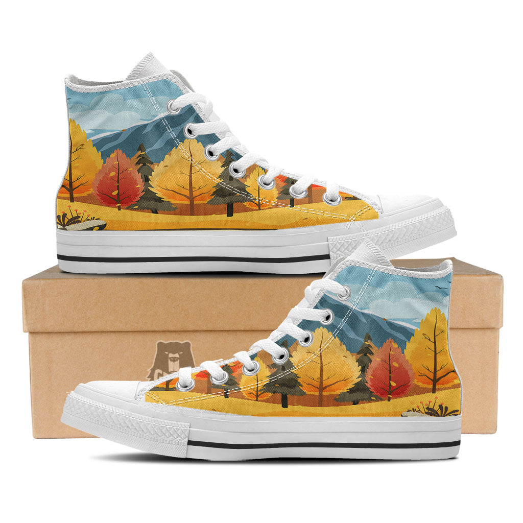 Lake Autumn Print White High Top Shoes-grizzshop