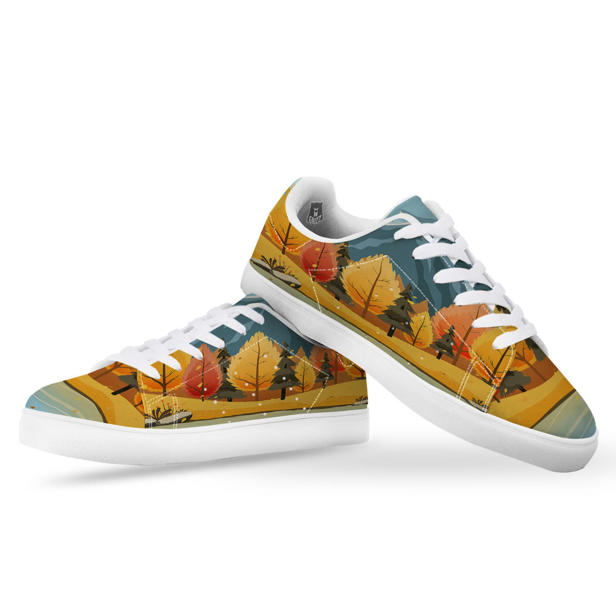 Lake Autumn Print White Low Top Sneakers-grizzshop