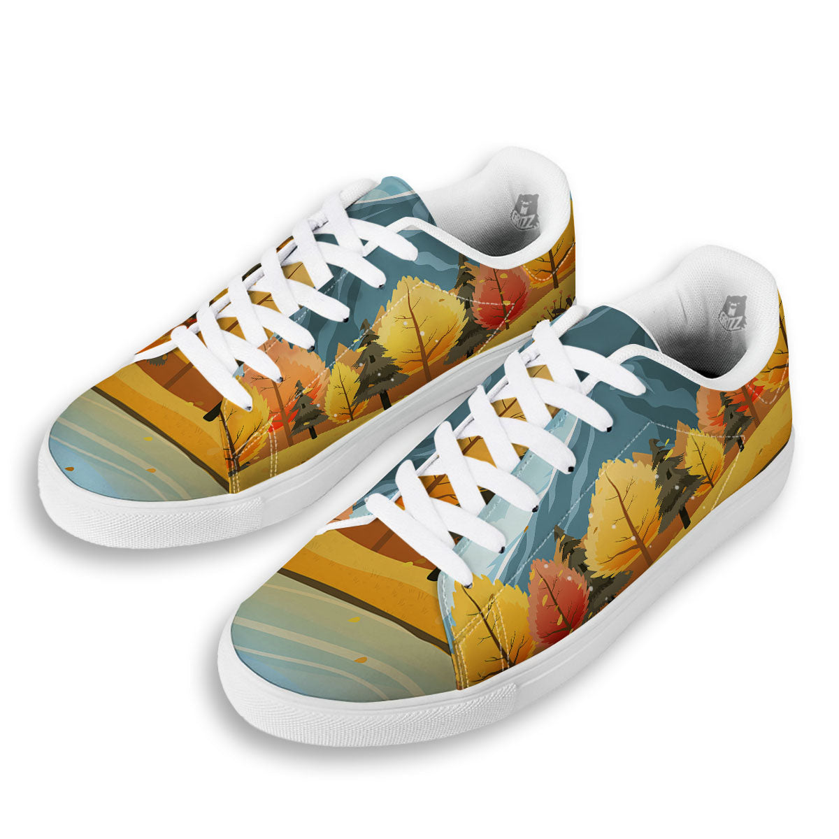 Lake Autumn Print White Low Top Sneakers-grizzshop