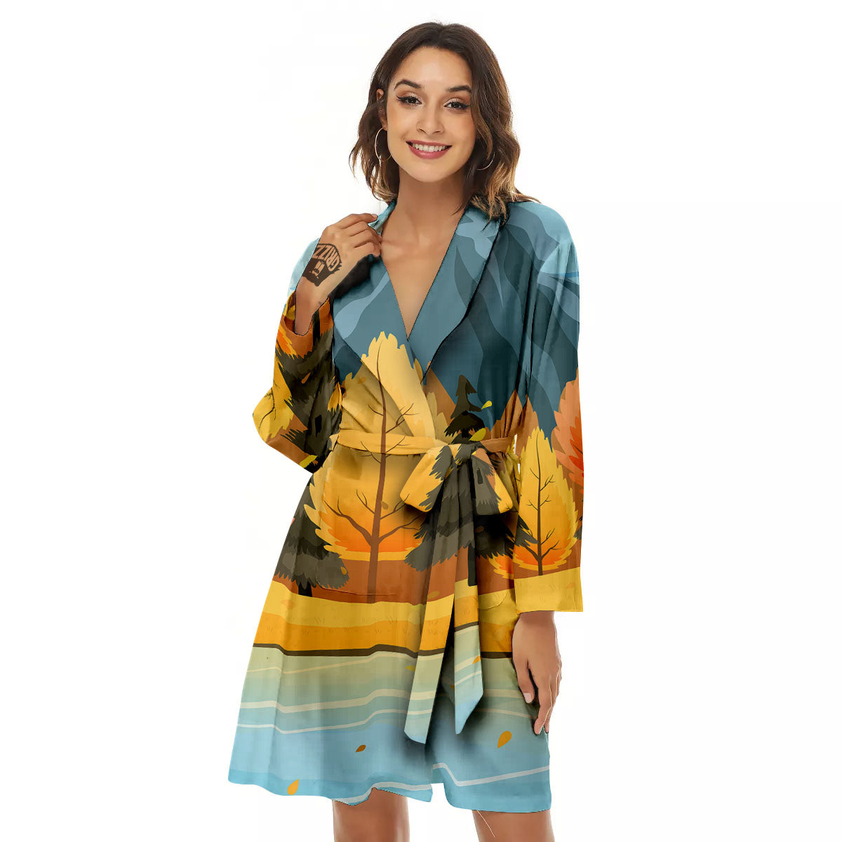 Lake Autumn Print Women's Robe-grizzshop