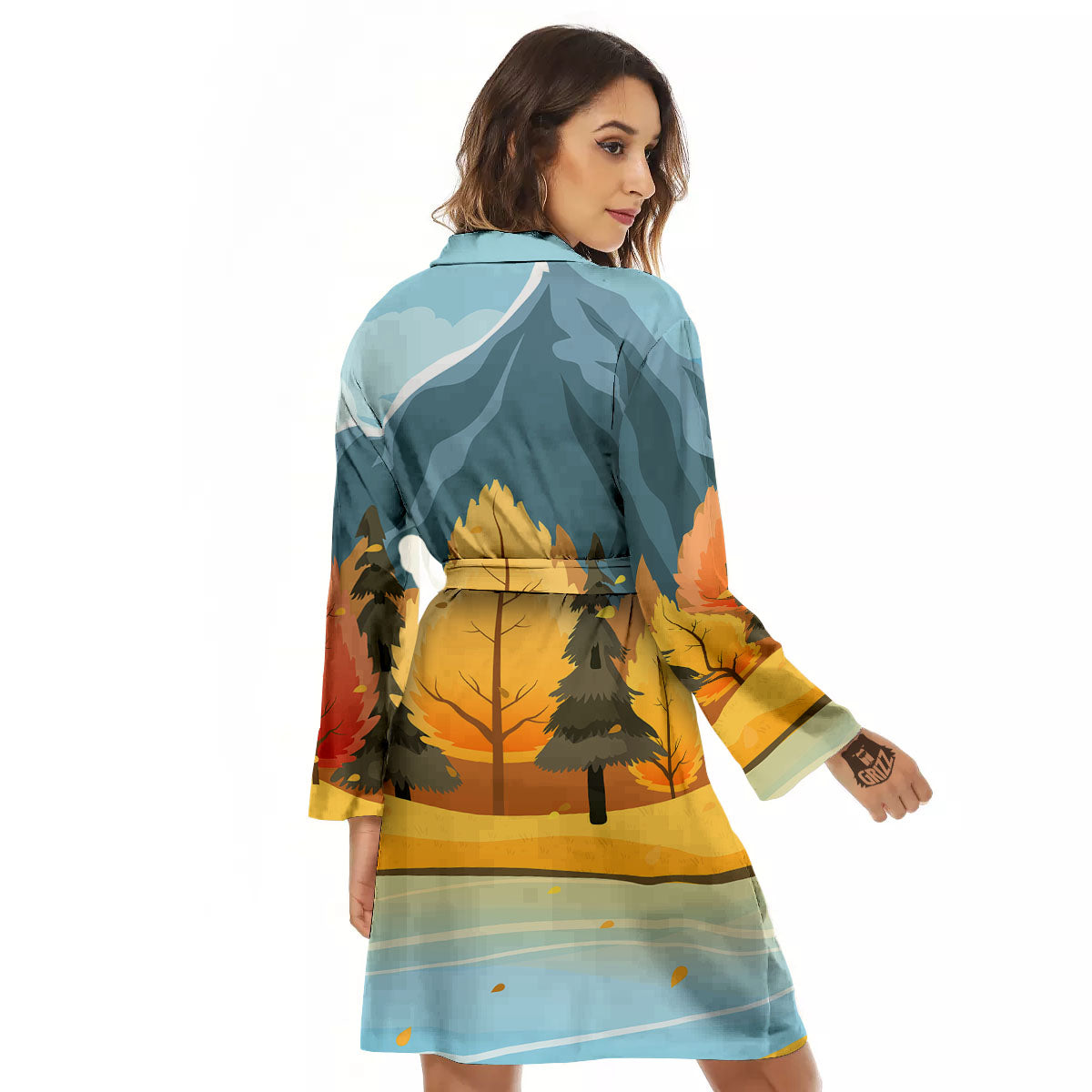 Lake Autumn Print Women's Robe-grizzshop