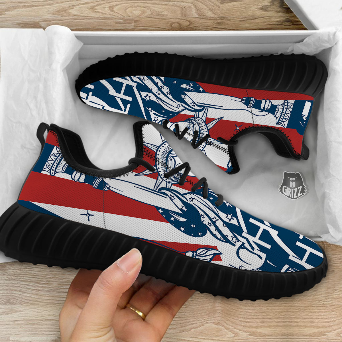 Land Of Liberty American Print Black Walking Shoes-grizzshop