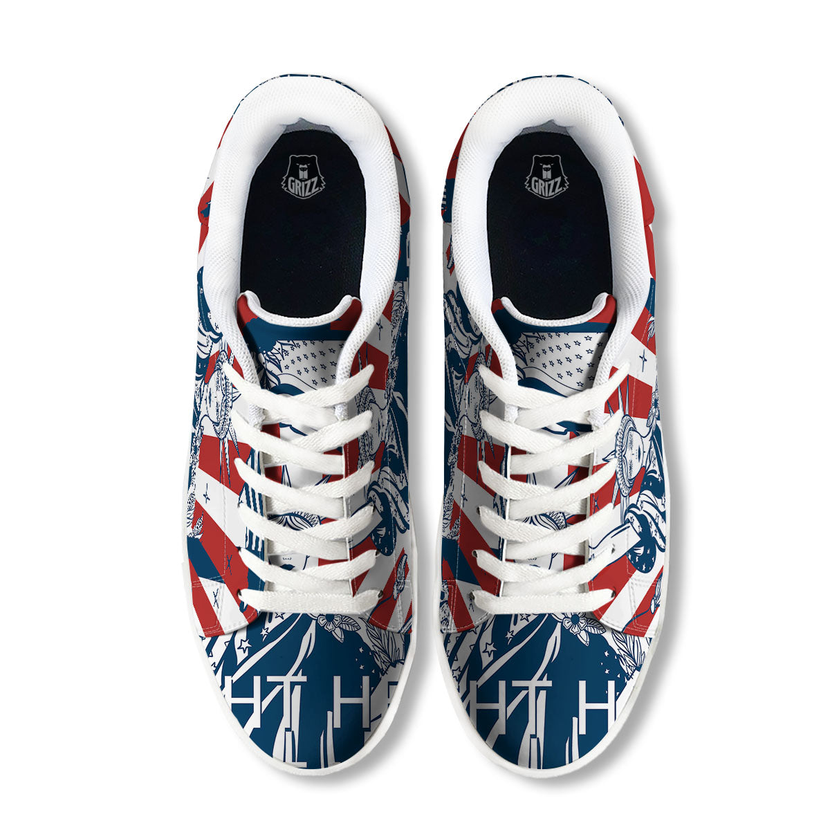 Land Of Liberty American Print White Low Top Sneakers-grizzshop