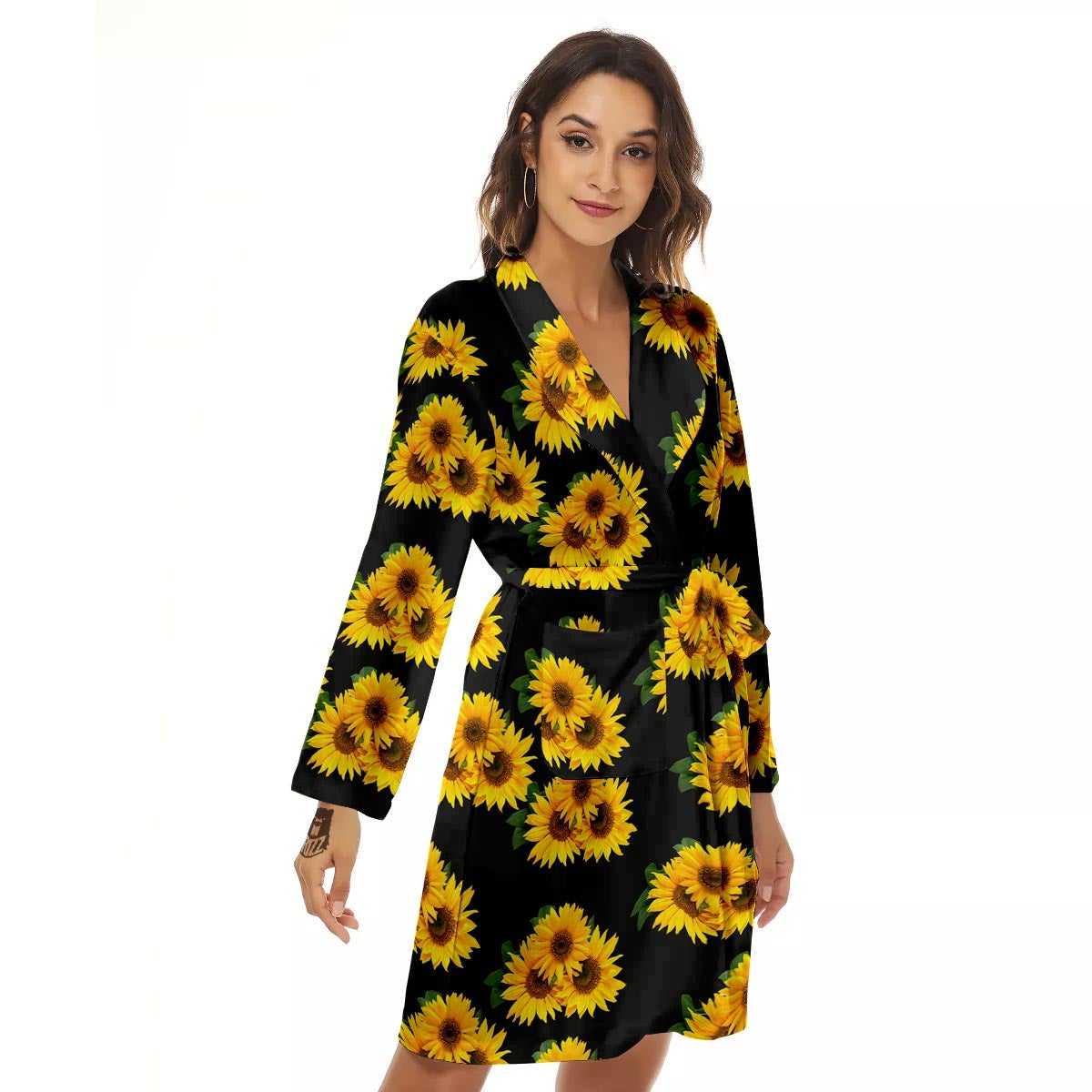 Landscape Sunflower Print Pattern Women's Robe-grizzshop