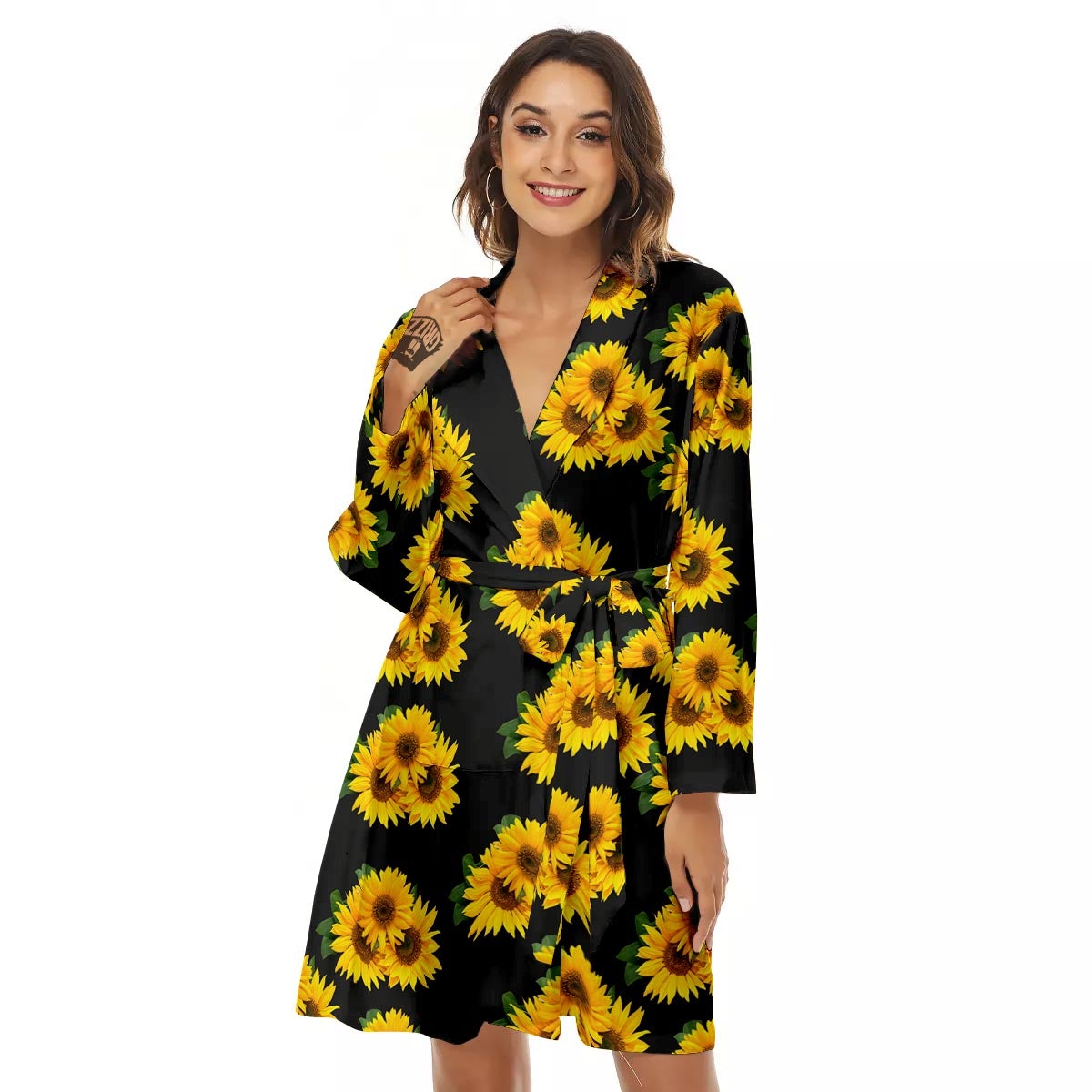 Landscape Sunflower Print Pattern Women's Robe-grizzshop