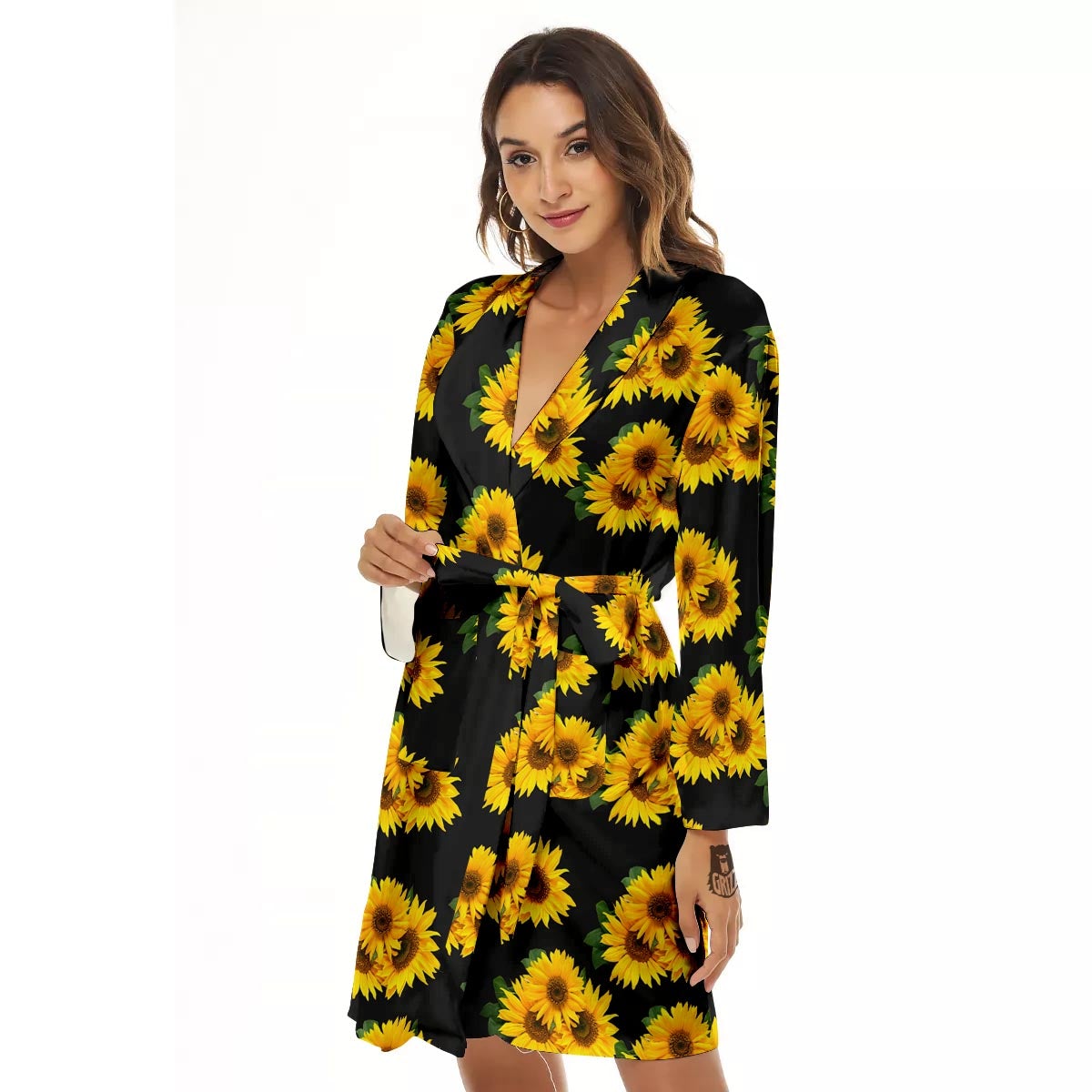Landscape Sunflower Print Pattern Women's Robe-grizzshop