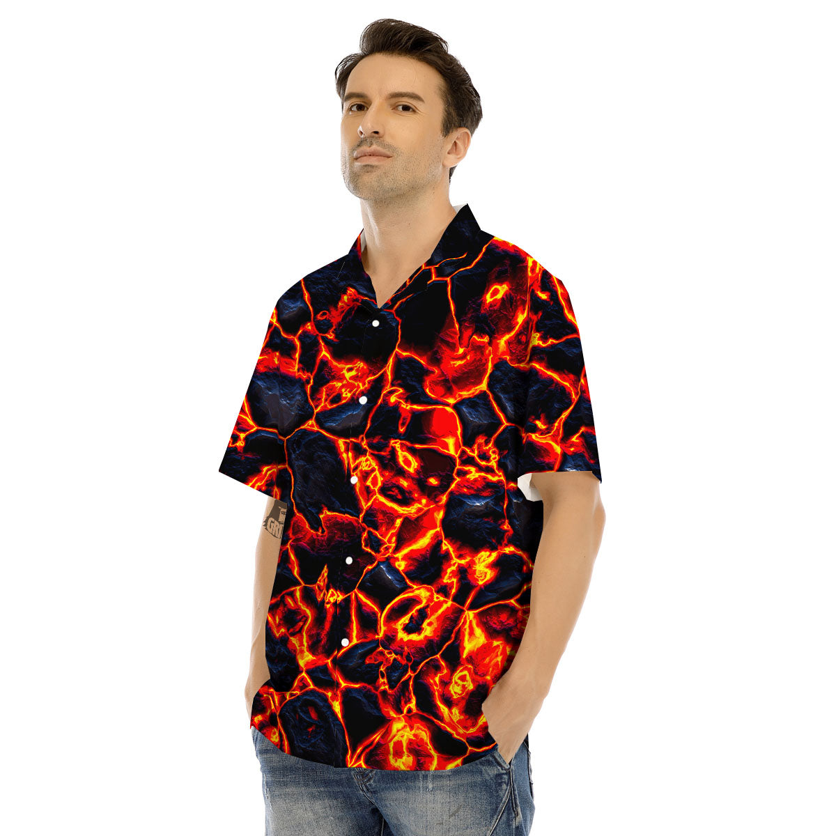 Lava Molten Print Men's Hawaiian Shirt-grizzshop
