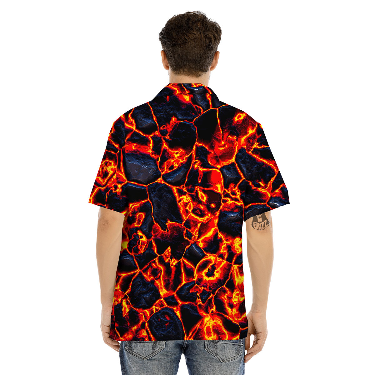 Lava Molten Print Men's Hawaiian Shirt-grizzshop