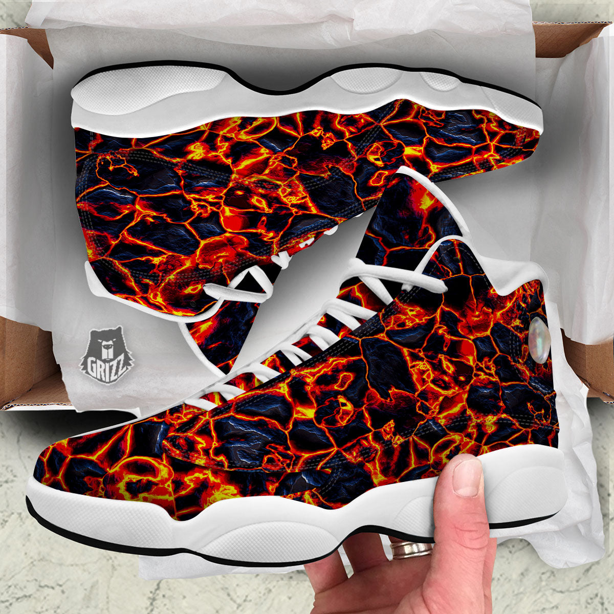 Lava Molten Print White Basketball Shoes-grizzshop
