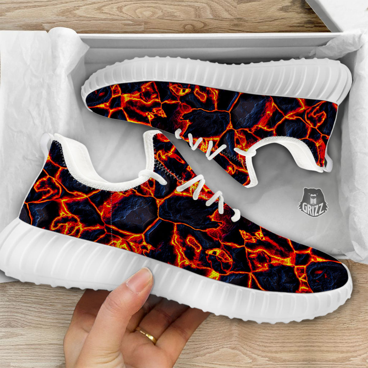 Lava Molten Print White Walking Shoes-grizzshop