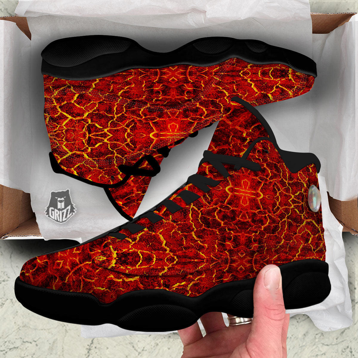 Lava Red Print Pattern Black Basketball Shoes-grizzshop