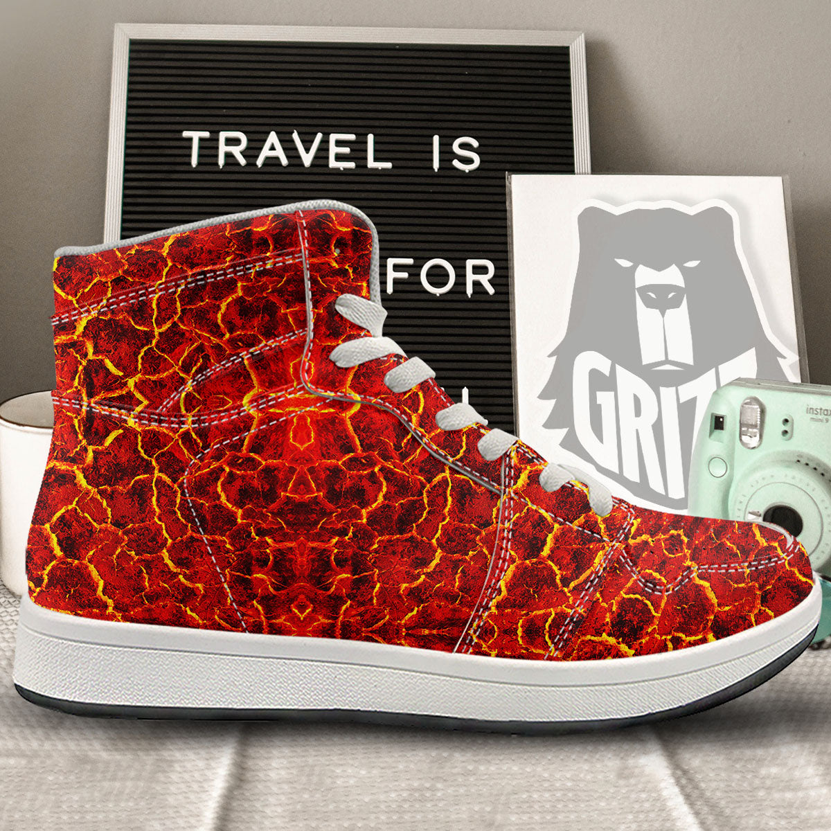 Lava Red Print Pattern High Top Sneakers-grizzshop